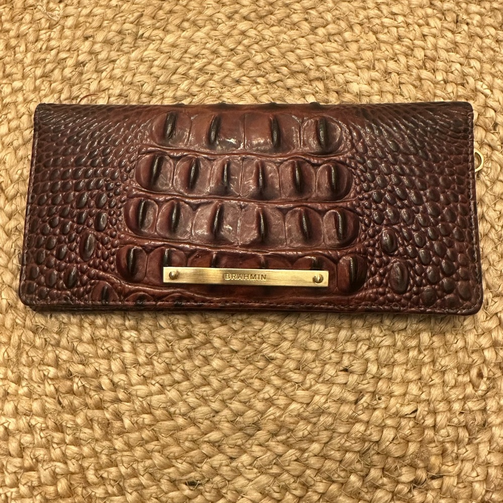 Brahmin Ady Pecan Crocodile Embossed Leather Melbourne Slim Bifold Wallet